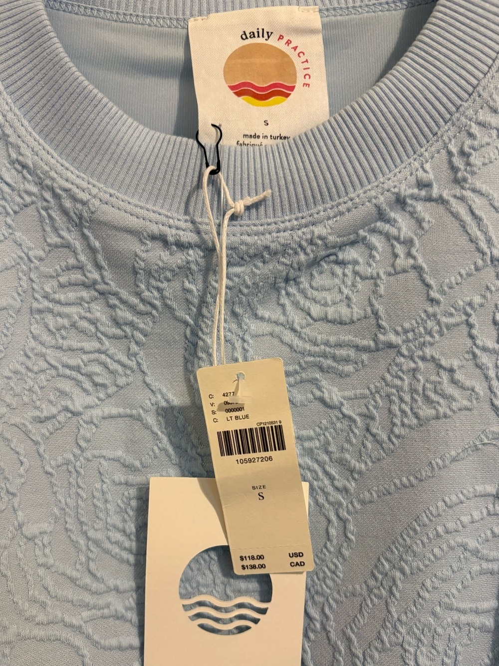 Anthropologie Daily Practice Floral textured bubble Crop Sweatshirt Blue S nwt - Picture 5 of 6